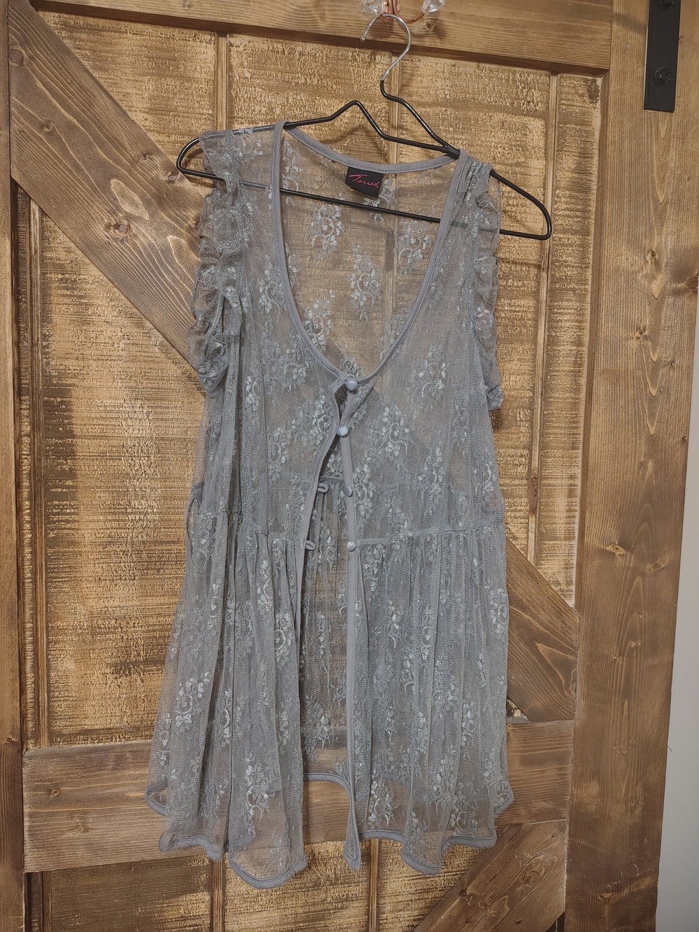 Sheer Lace Overlay Vest Top - Gray